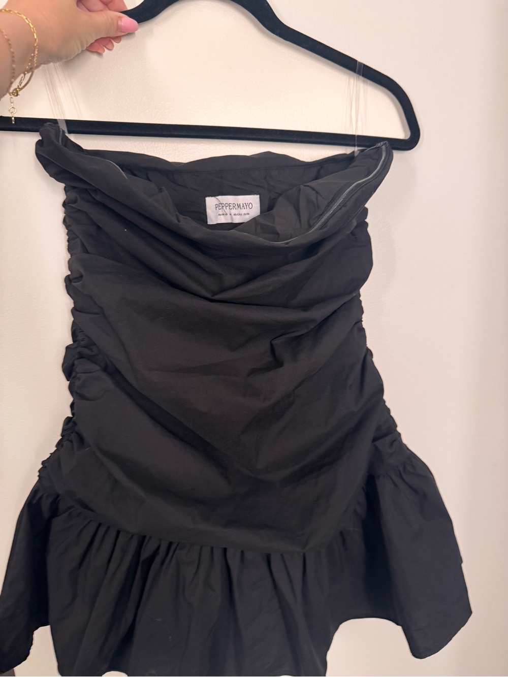 Peppermayo Black Strapless Ruffle Mini Dress